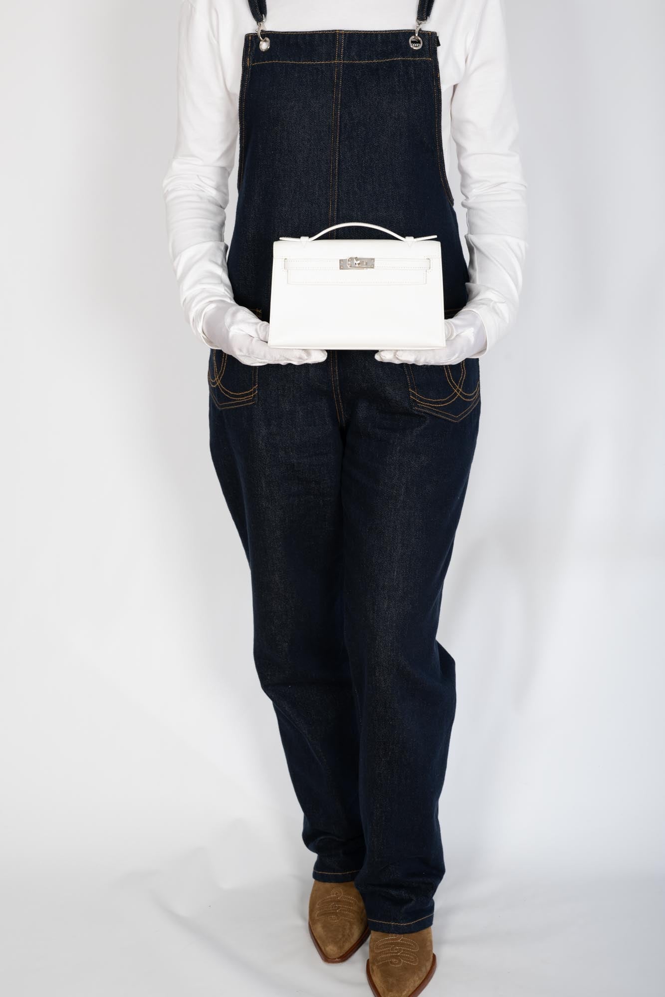 Hermès Kelly Pochette White Swift Palladium Hardware