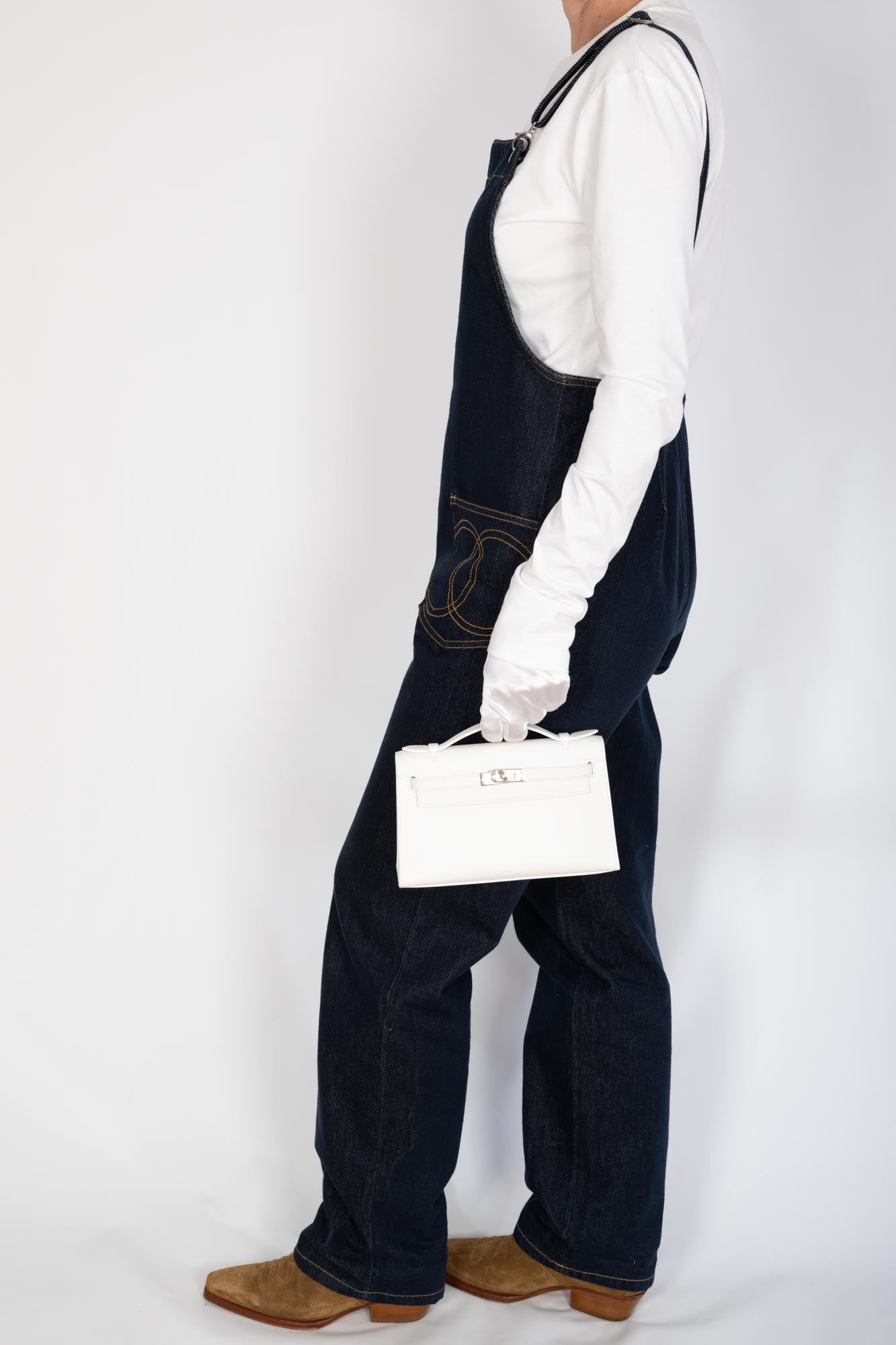 Hermès Kelly Pochette White Swift Palladium Hardware