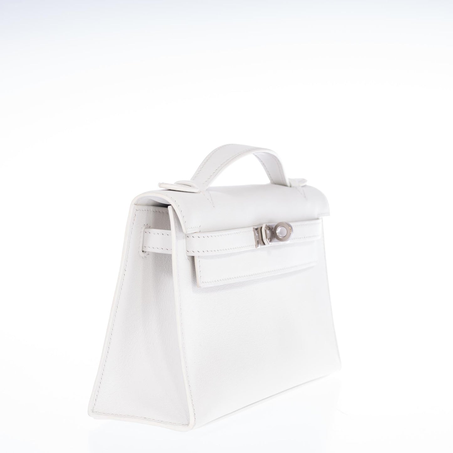 Hermès Kelly Pochette White Swift Palladium Hardware