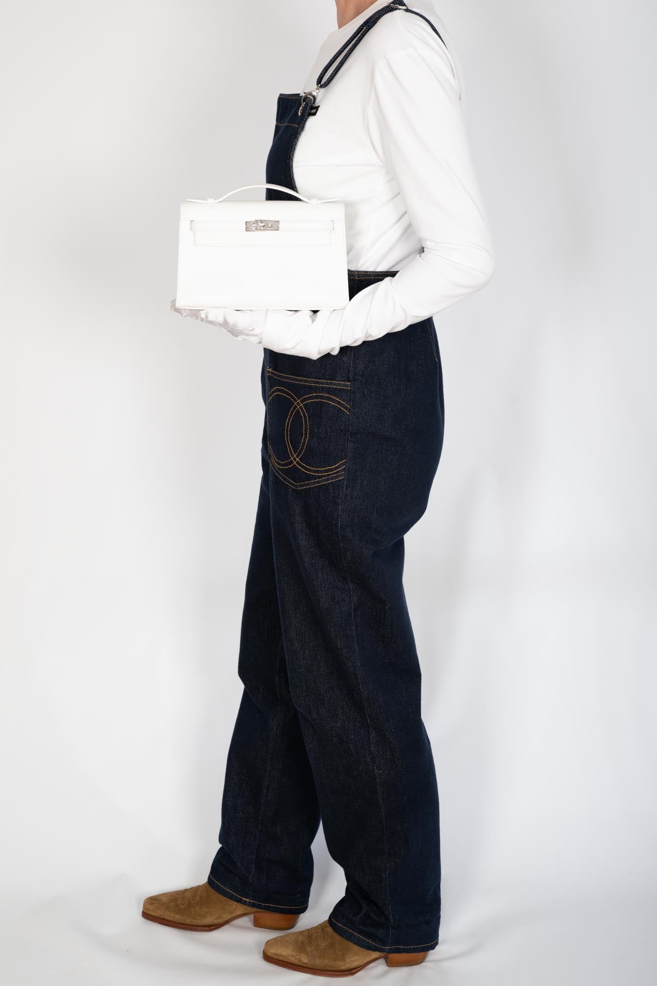 Hermès Kelly Pochette White Swift Palladium Hardware