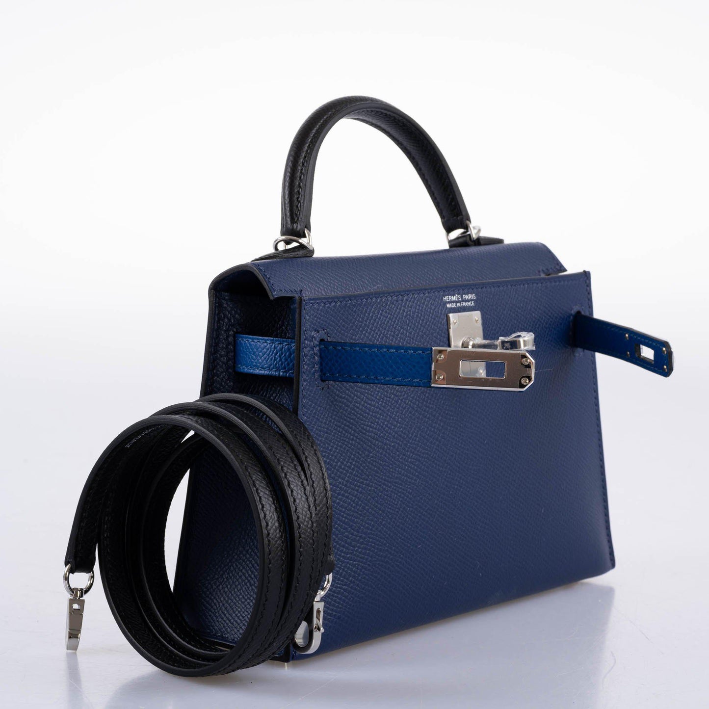 Hermès Mini Kelly 20 Tricolor Bleu Saphir, France, and Black Epsom Palladium Hardware