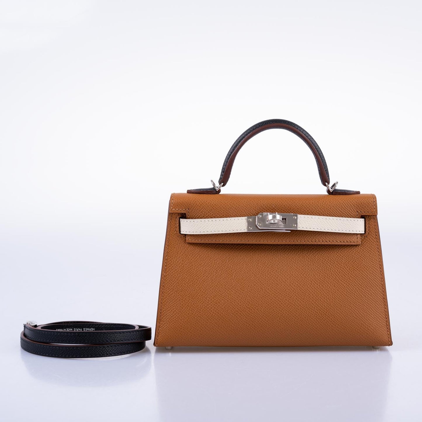 Hermès Mini Kelly 20 Tricolor Gold, Nata, and Black Epsom Palladium Hardware