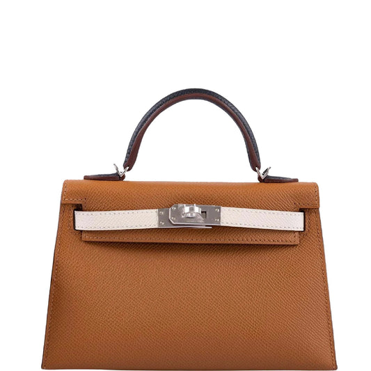 Hermès Mini Kelly 20 Tricolor Gold, Nata, and Black Epsom Palladium Hardware