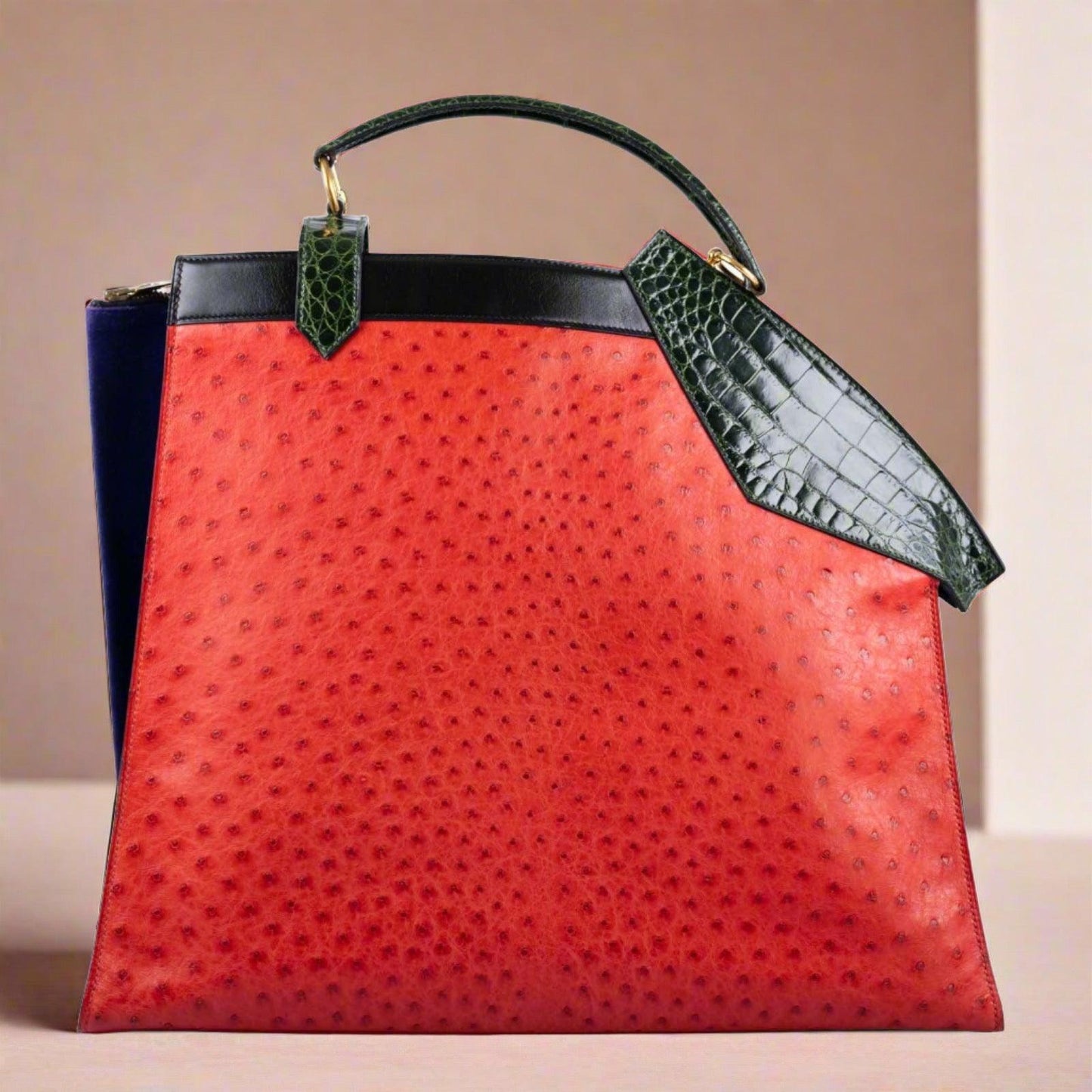 Hermès Sac Himalaya Symbiose Rouge Vif Ostrich, Doblis Suede, Box, and Porosus Crocodile Gold Hardware