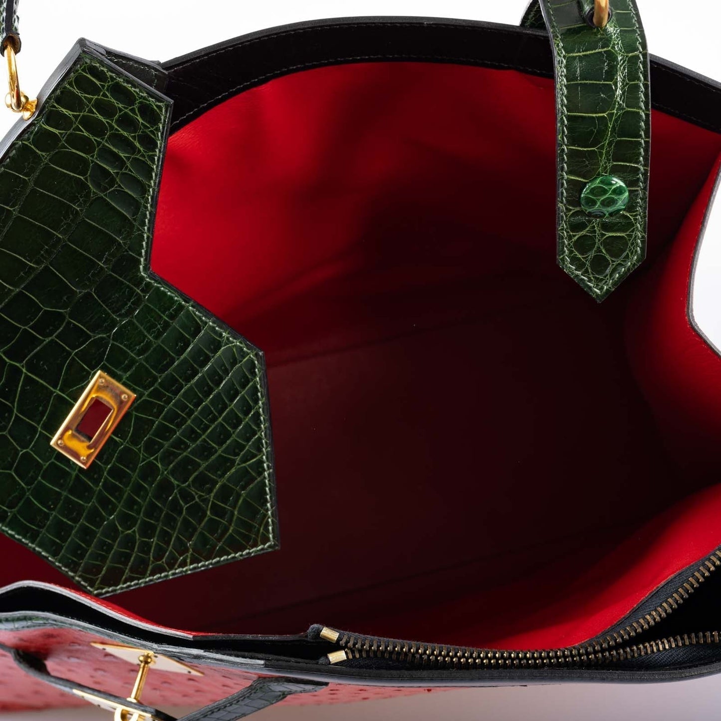 Hermès Sac Himalaya Symbiose Rouge Vif Ostrich, Doblis Suede, Box, and Porosus Crocodile Gold Hardware