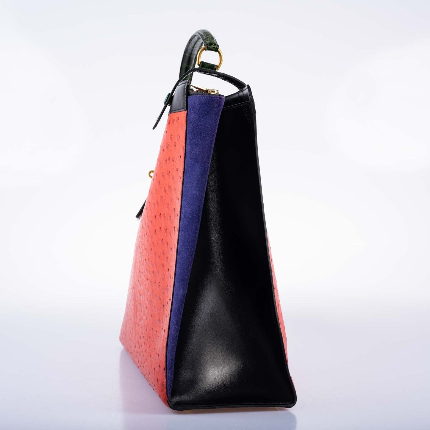 Hermès Sac Himalaya Symbiose Rouge Vif Ostrich, Doblis Suede, Box, and Porosus Crocodile Gold Hardware