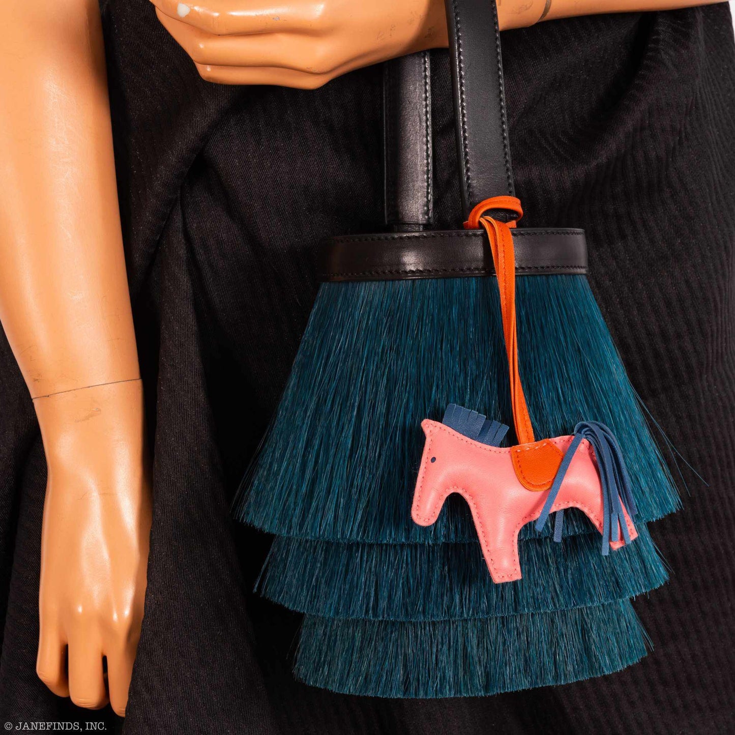 Hermès Toupet Bag Mini Fringed Bucket Horse Hair Vert Fonce Evercalf Noir