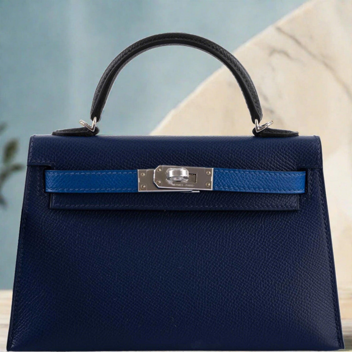 Hermès Tricolor Mini Kelly 20 Bleu Saphir, France, and Black Epsom Palladium Hardware