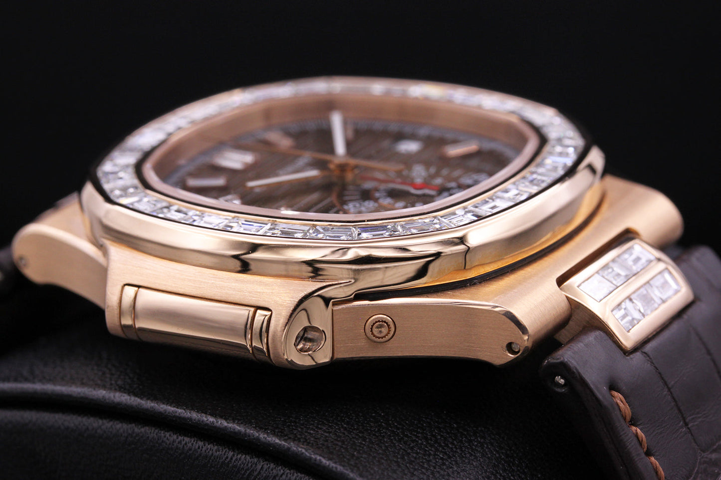 Patek Philippe Nautilus Chronograph 40mm 5980R Custom Diamond Baguette Setting Brown Dial Pre-Owned
