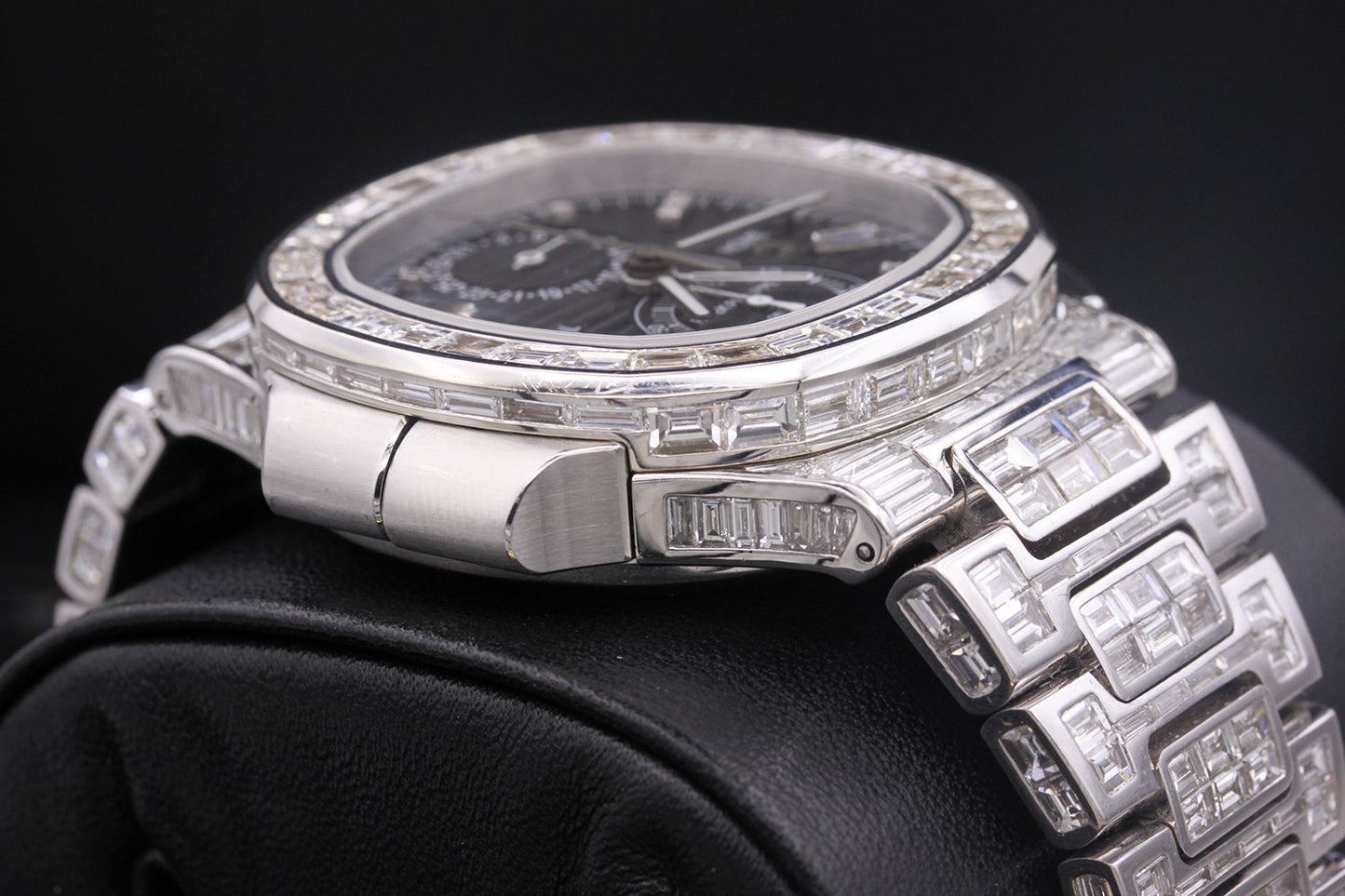 Patek Philippe Nautilus Travel Time Chronograph 40mm 5990/1A Black Dial Custom Baguette Diamond Setting Pre-Owned