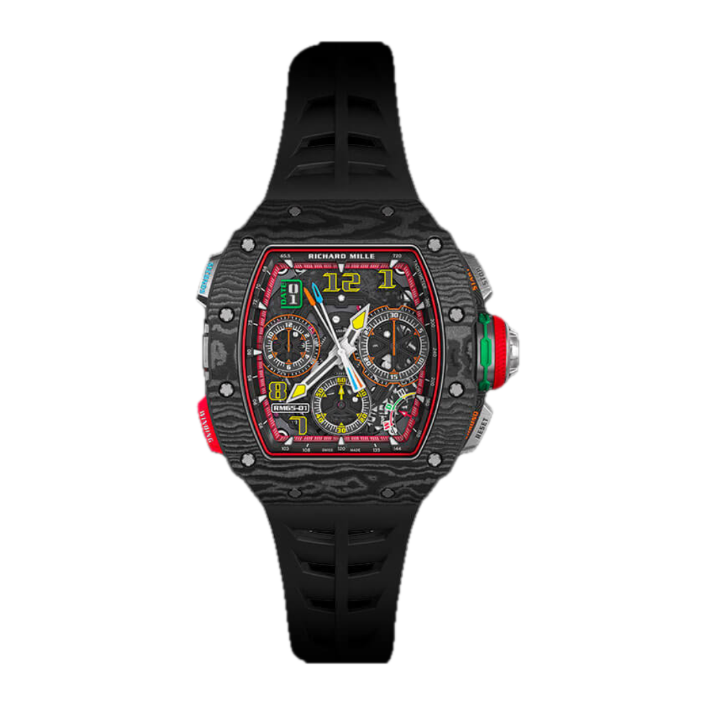 Richard Mille RM65-01 Split-Seconds Chronograph 44.5 mm x 49.5 mm Transparent Dial Carbon Rubber Strap