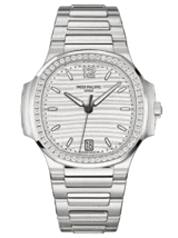 Patek Philippe Ladies Diamond Nautilus Stainless Steel White Dial Diamond Bezel 7118/1200A
