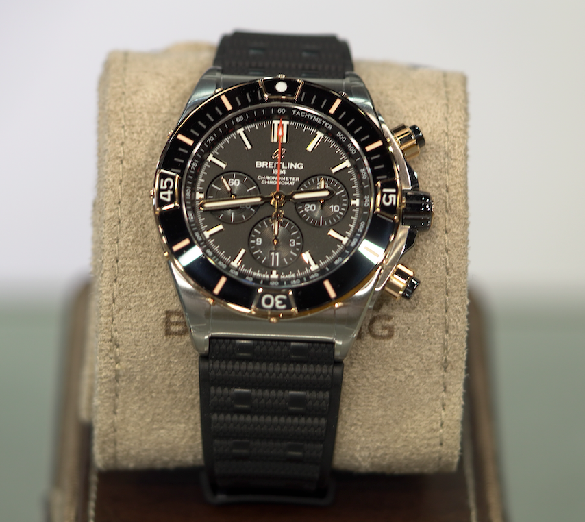 Breitling Super Chronomat B01 44 mm Black Dial Stainless Steel & 18K Red Gold Black Rubber Strap UB0136251B1S1
