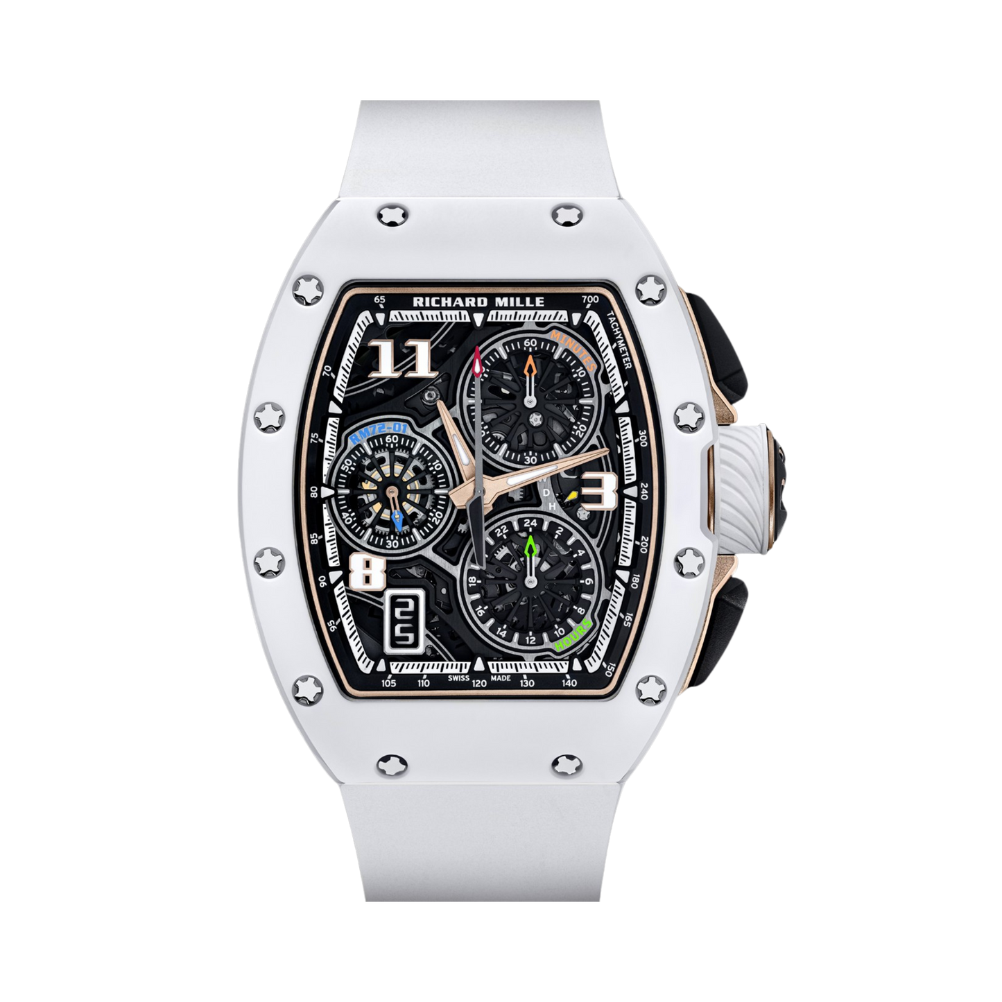 Richard Mille RM72-01 Automatic Winding Lifestyle Flyback Chronograph 47 mm Black Dial Ceramic & Rose Gold Rubber Strap