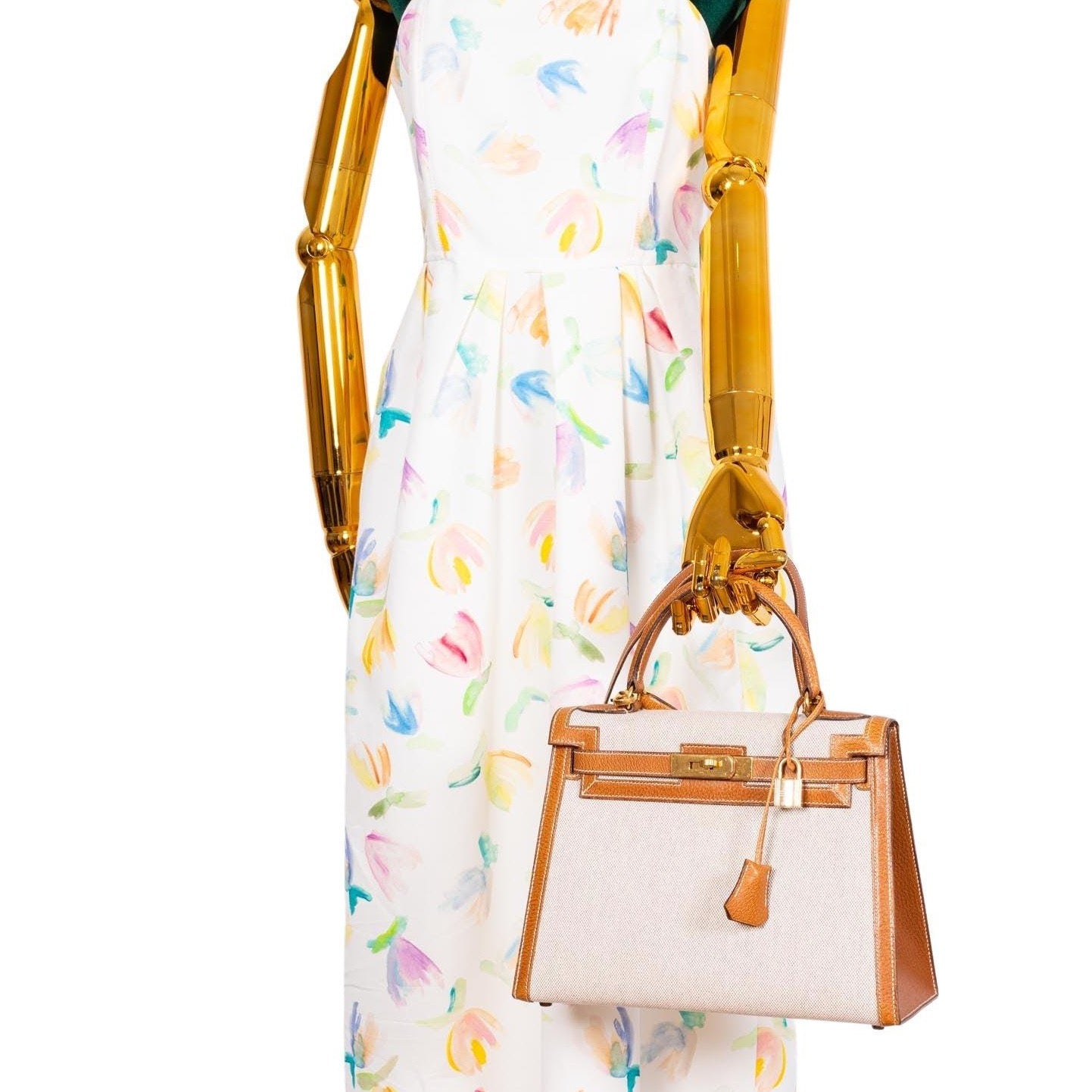 Vintage Hermès Kelly 28 Sellier Naturel & Écru Toile H and Peau Porc Gold Hardware