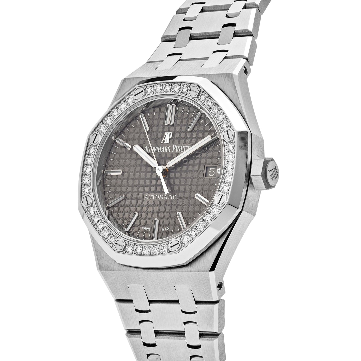 Audemars Piguet Royal Oak 15451ST.ZZ.1256ST.02 Stainless Steel Grey Dial Diamond Bezel