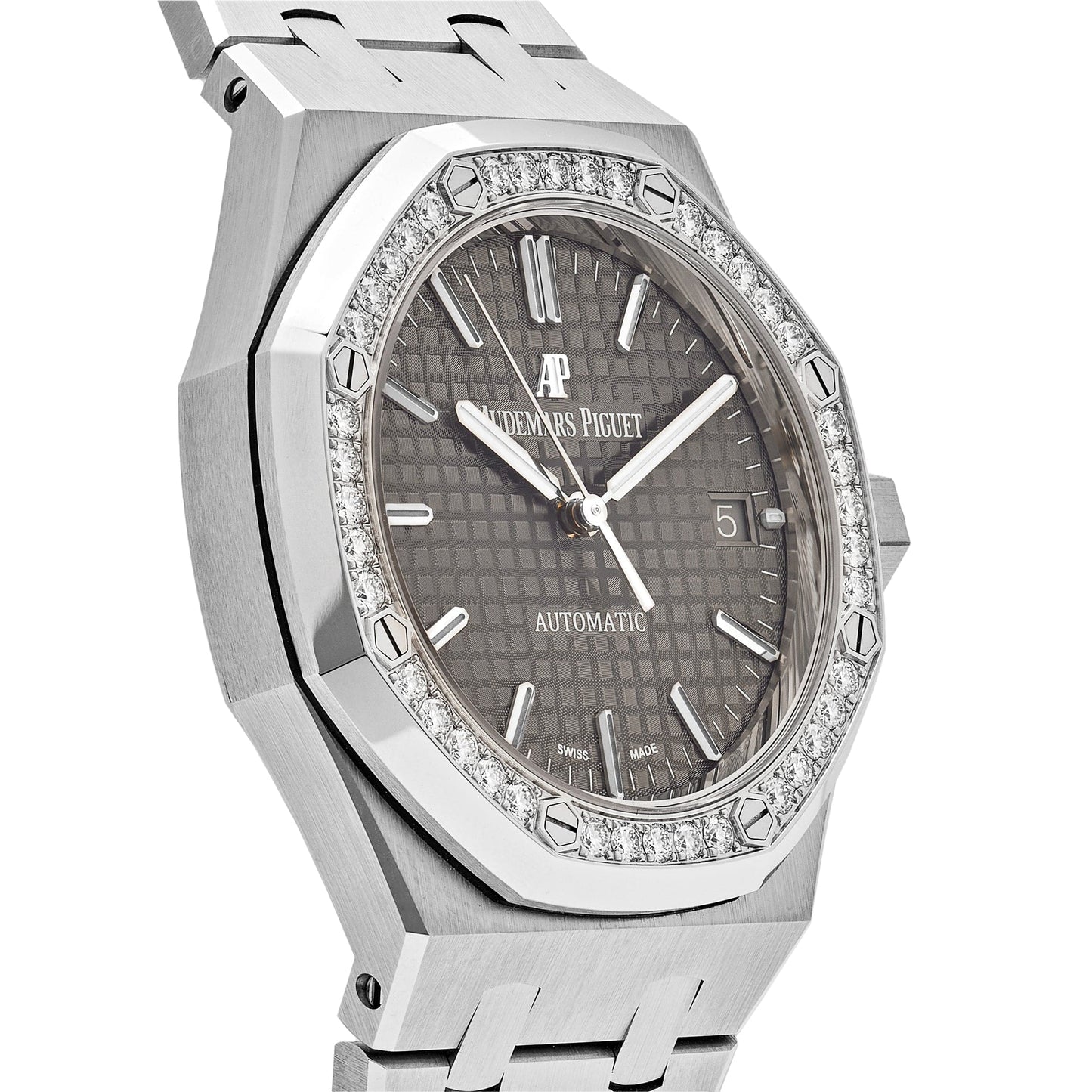 Audemars Piguet Royal Oak 15451ST.ZZ.1256ST.02 Stainless Steel Grey Dial Diamond Bezel