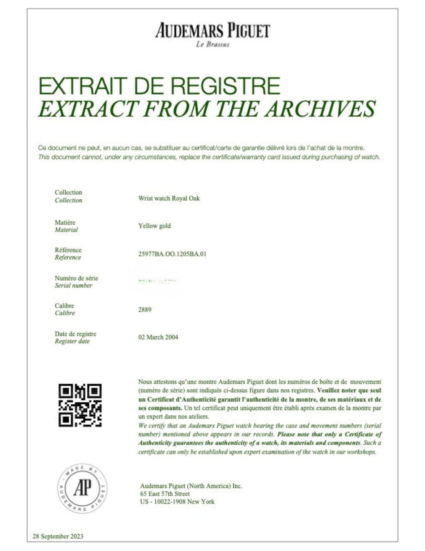 Audemars Piguet Royal Oak 25977BA.OO.1205BA.01 Chronograph 'Tourbillon' Yellow Gold Silver Dial (2004)