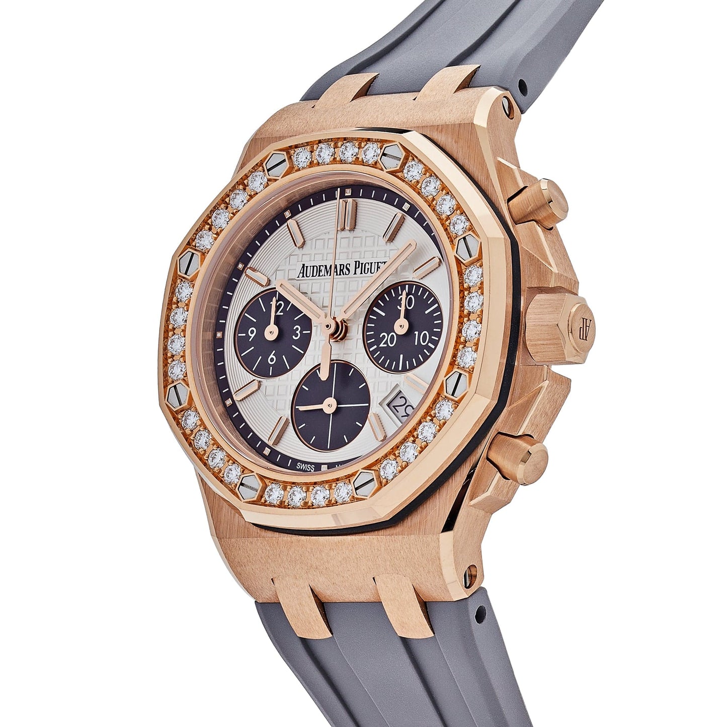 Audemars Piguet Royal Oak Offshore 26231OR.ZZ.D003CA.01 'Ladies' Chronograph Rose Gold Diamond Bezel Silver Dial