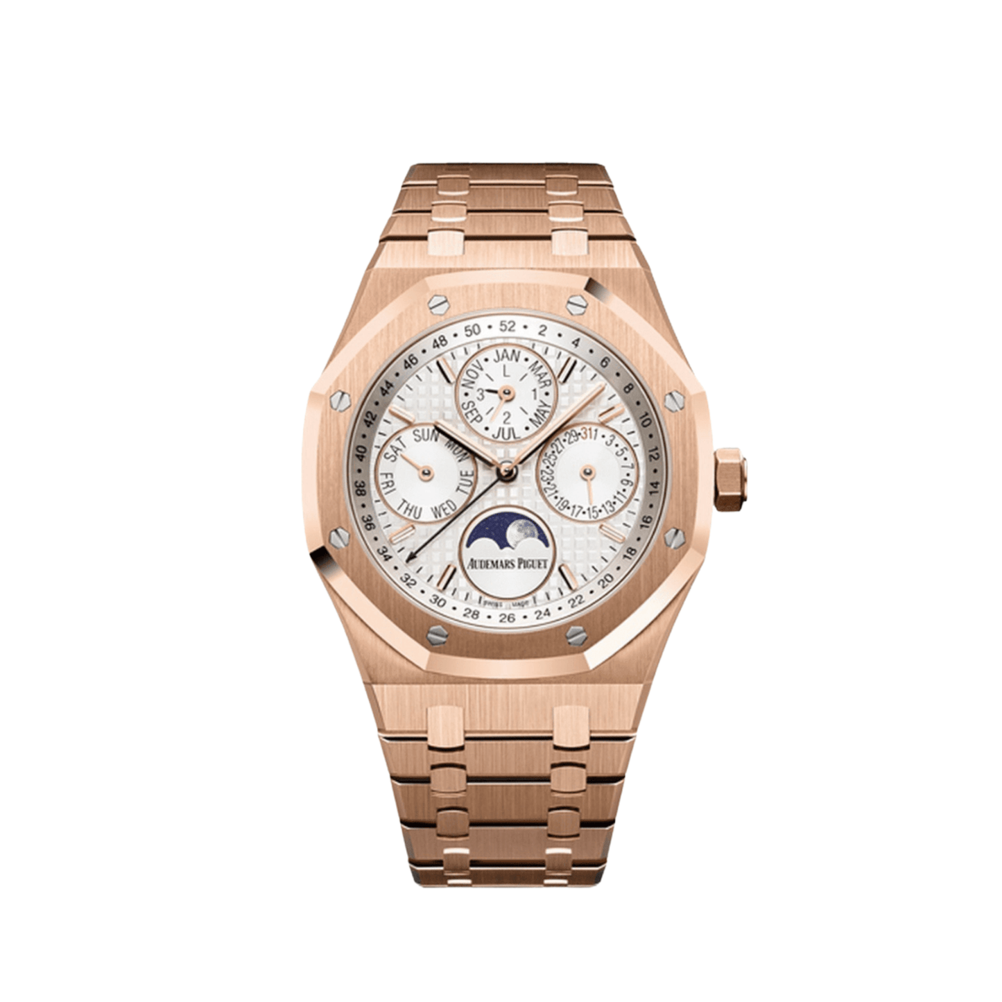 Audemars Piguet Royal Oak Perpetual Calendar 26574OR.OO.1220OR.01 Rose Gold Silver Dial