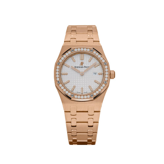 Audemars Piguet Royal Oak Quartz 67651OR.ZZ.1261OR.01 'Ladies' Rose Gold White Dial Diamond Bezel Quartz