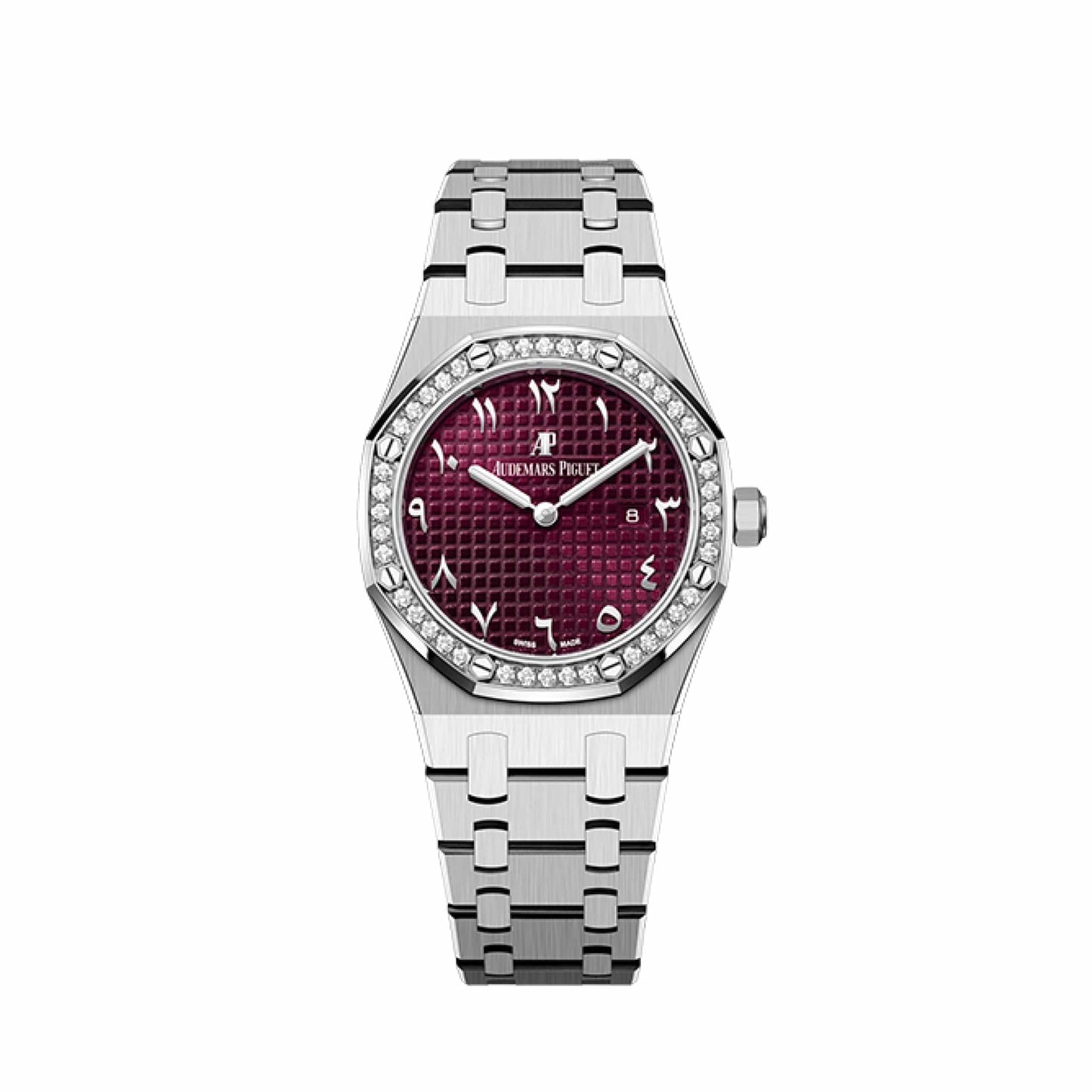 Audemars Piguet Royal Oak Quartz 67651BC.ZZ.1261BC.01 'Ladies' 'Special Edition' White Gold Burgundy Dial Diamond Bezel