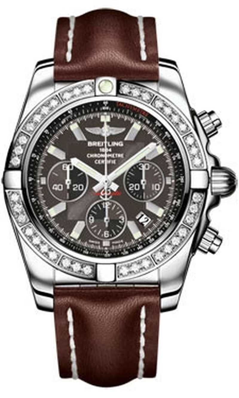 '- Chronomat 44 Steel 40 Diamond Bezel - Leather Strap