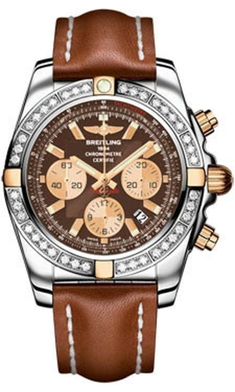 '- Chronomat 44 Two-Tone 40 Diamond Bezel - Leather Strap
