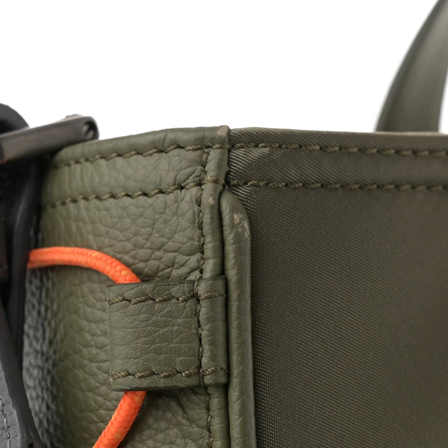 X SACAI Grained Calfskin Technical Fabric Saddle Tote Olive Navy Blue