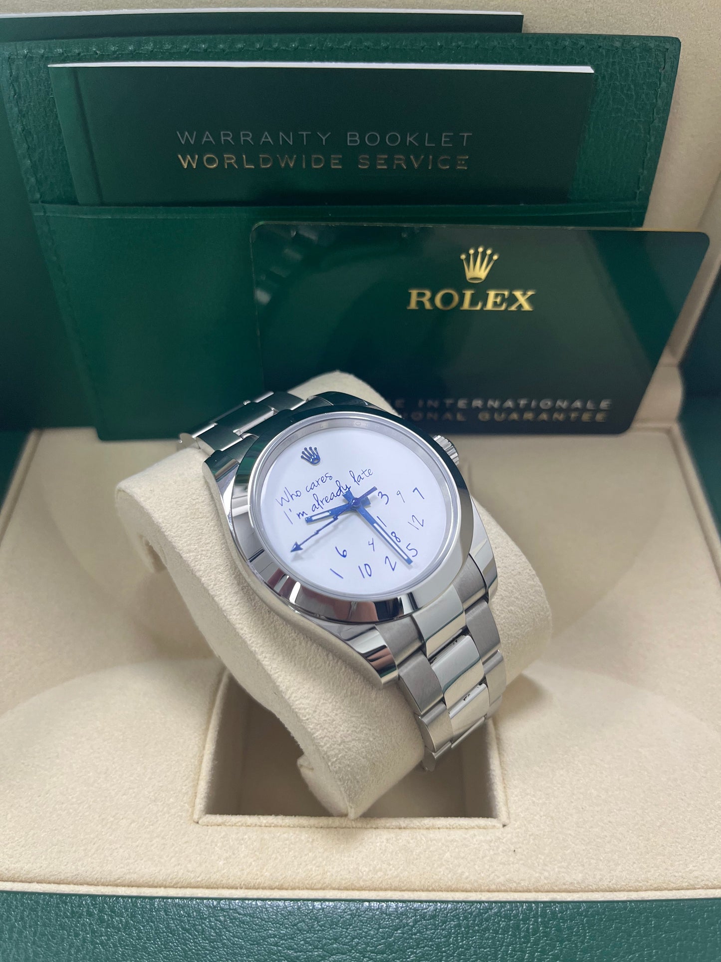 Rolex Steel Milgauss Watch Green Crystal - 116400GV Custom Mad in time Dial
