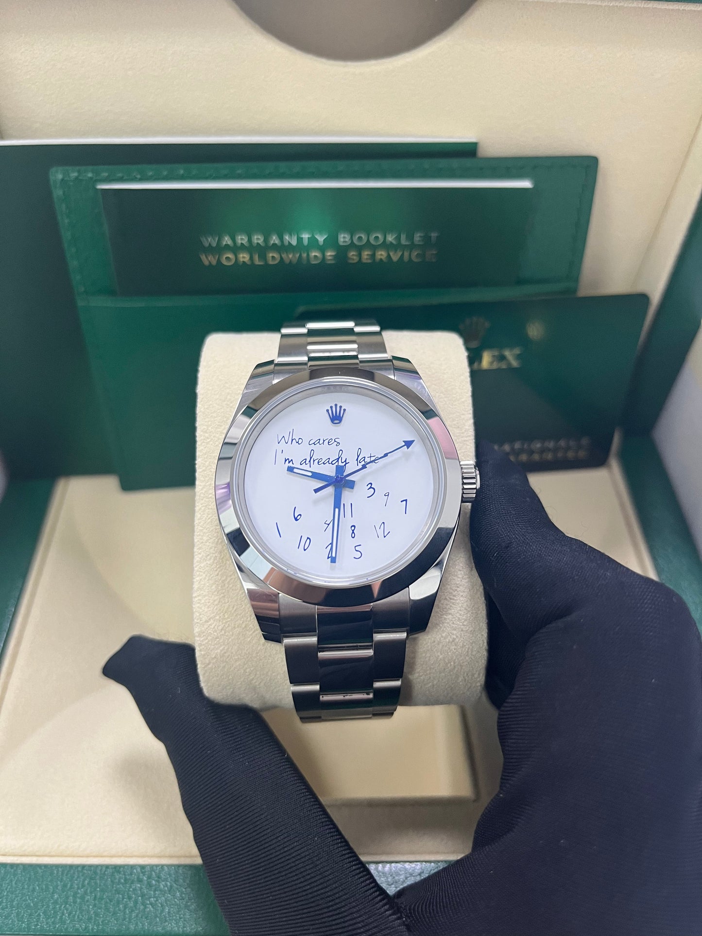 Rolex Steel Milgauss Watch Green Crystal - 116400GV Custom Mad in time Dial