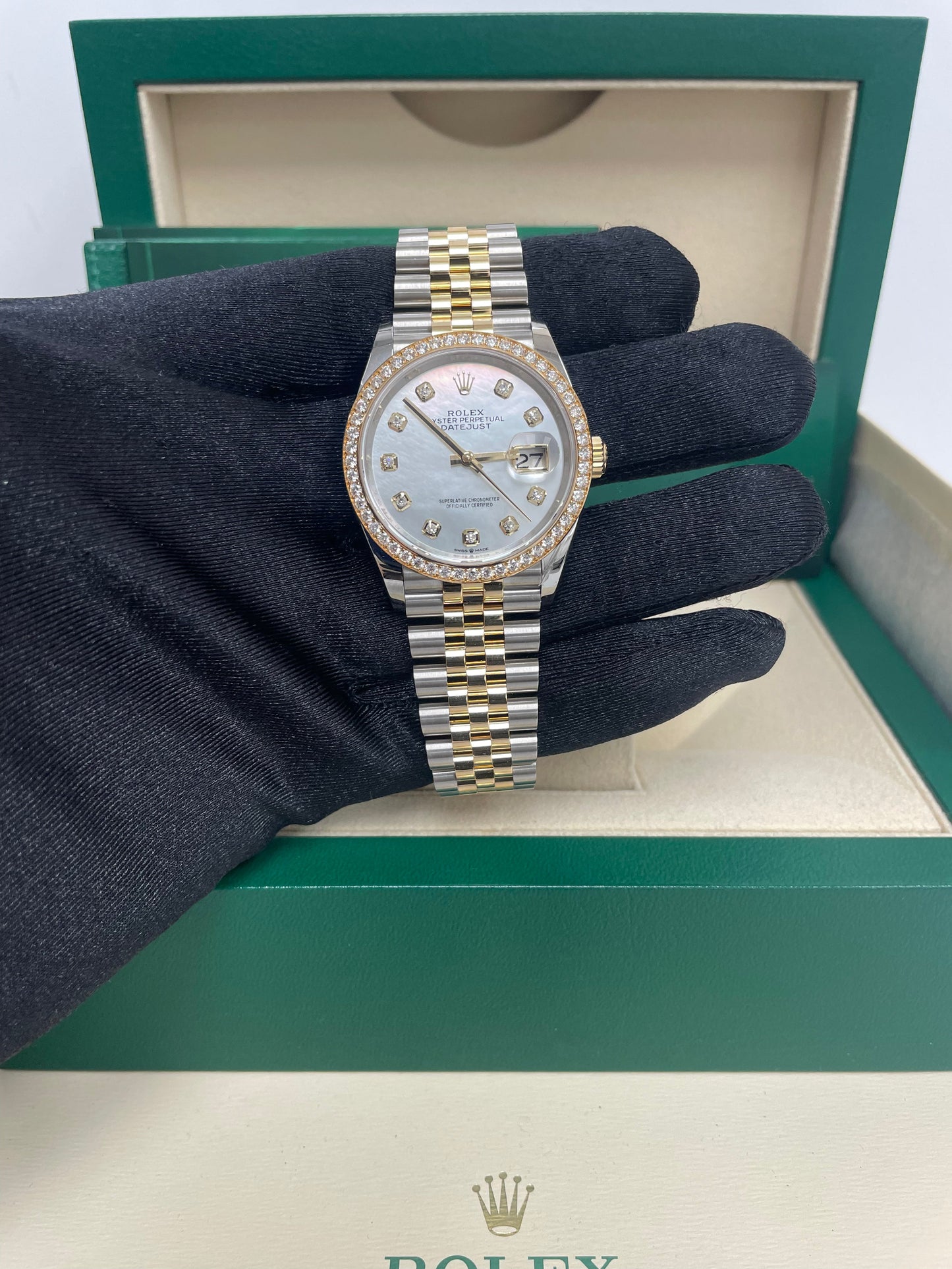 Rolex Rolesor Datejust 36 Watch - Yellow Diamond Bezel - White Mother-Of-Pearl Jubilee Ref 126283RBR