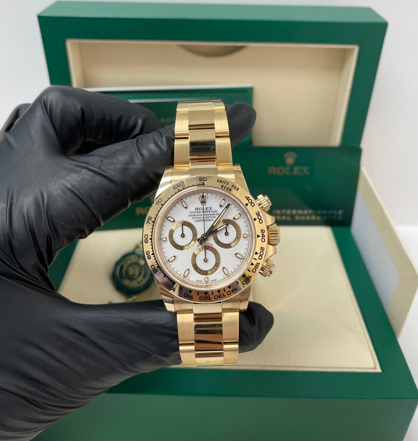 Rolex Yellow Gold Cosmograph Daytona 40 Watch - White Index Dial (Ref # 116508)