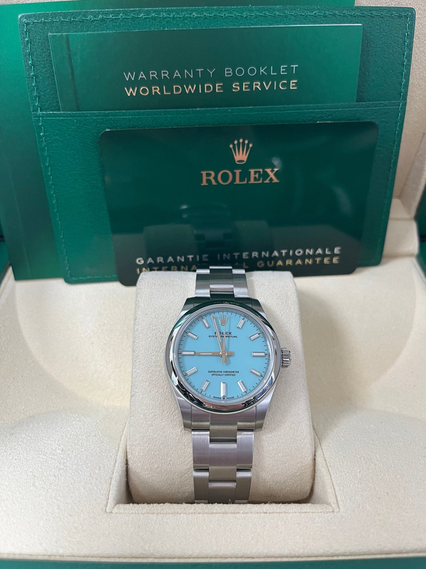 Rolex Oyster Perpetual 31 Domed Bezel Turquoise Blue Index Dial Oyster Bracelet 277200