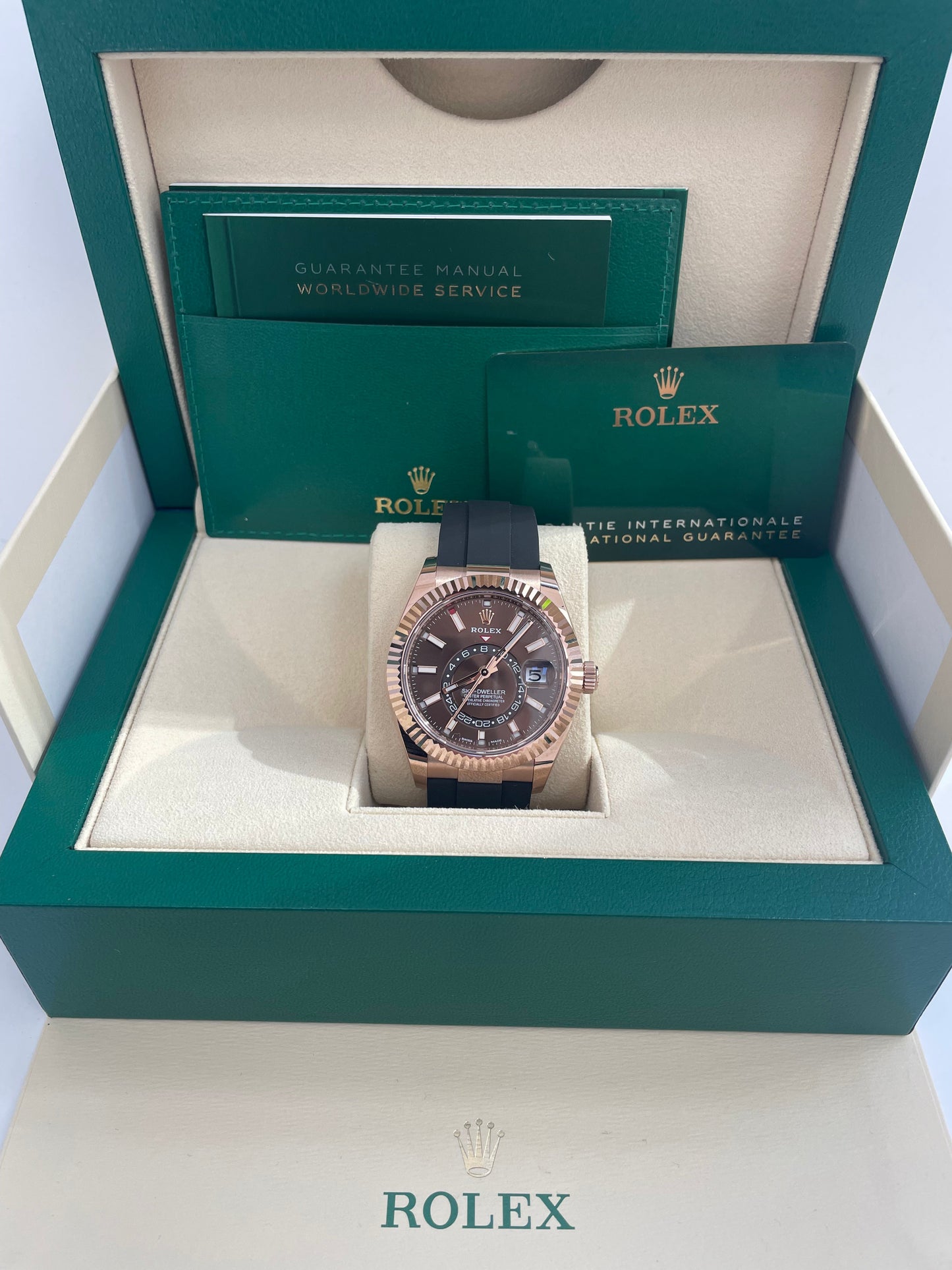 Rolex Sky-Dweller 42mm Rose Gold Chocolate Index Dial Oysterflex Bracelet (Ref # 326235)