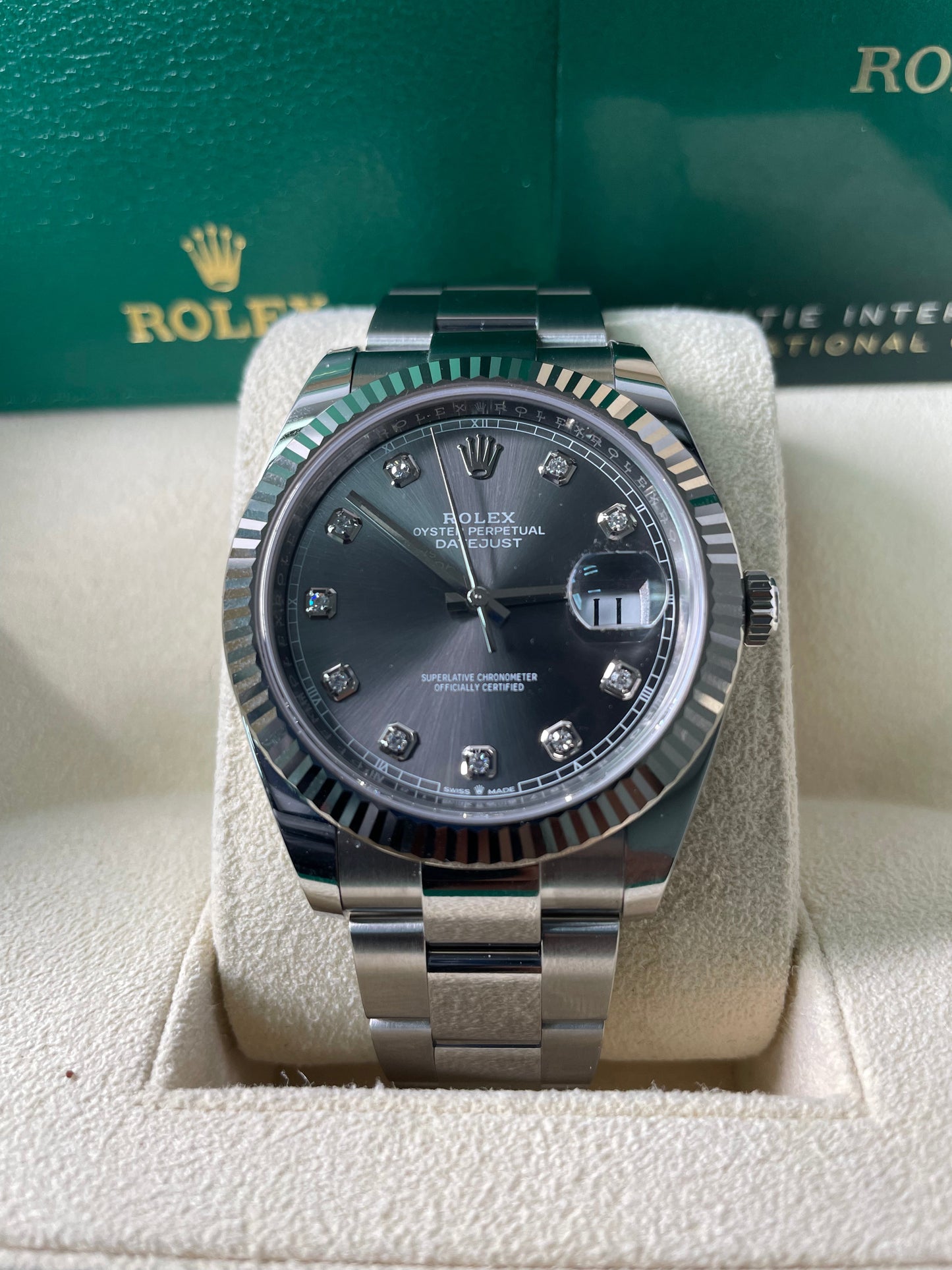 Rolex Datejust 41 18k White Gold & Steel/ Dark Rhodium Diamond Dial Oyster (Reference # 126334)