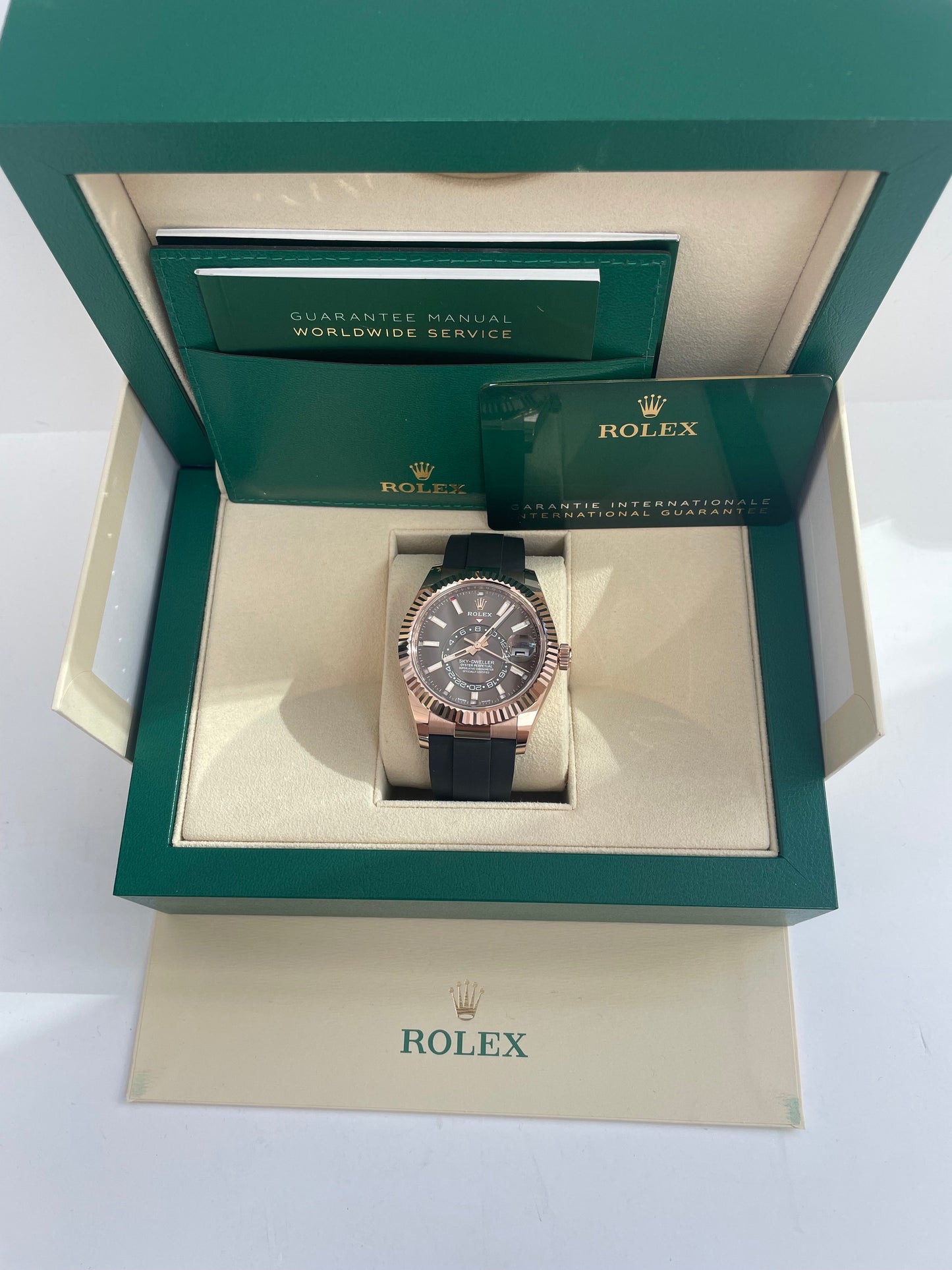 Rolex Sky-Dweller 42mm Rose Gold Chocolate Index Dial Oysterflex Bracelet (Ref # 326235)