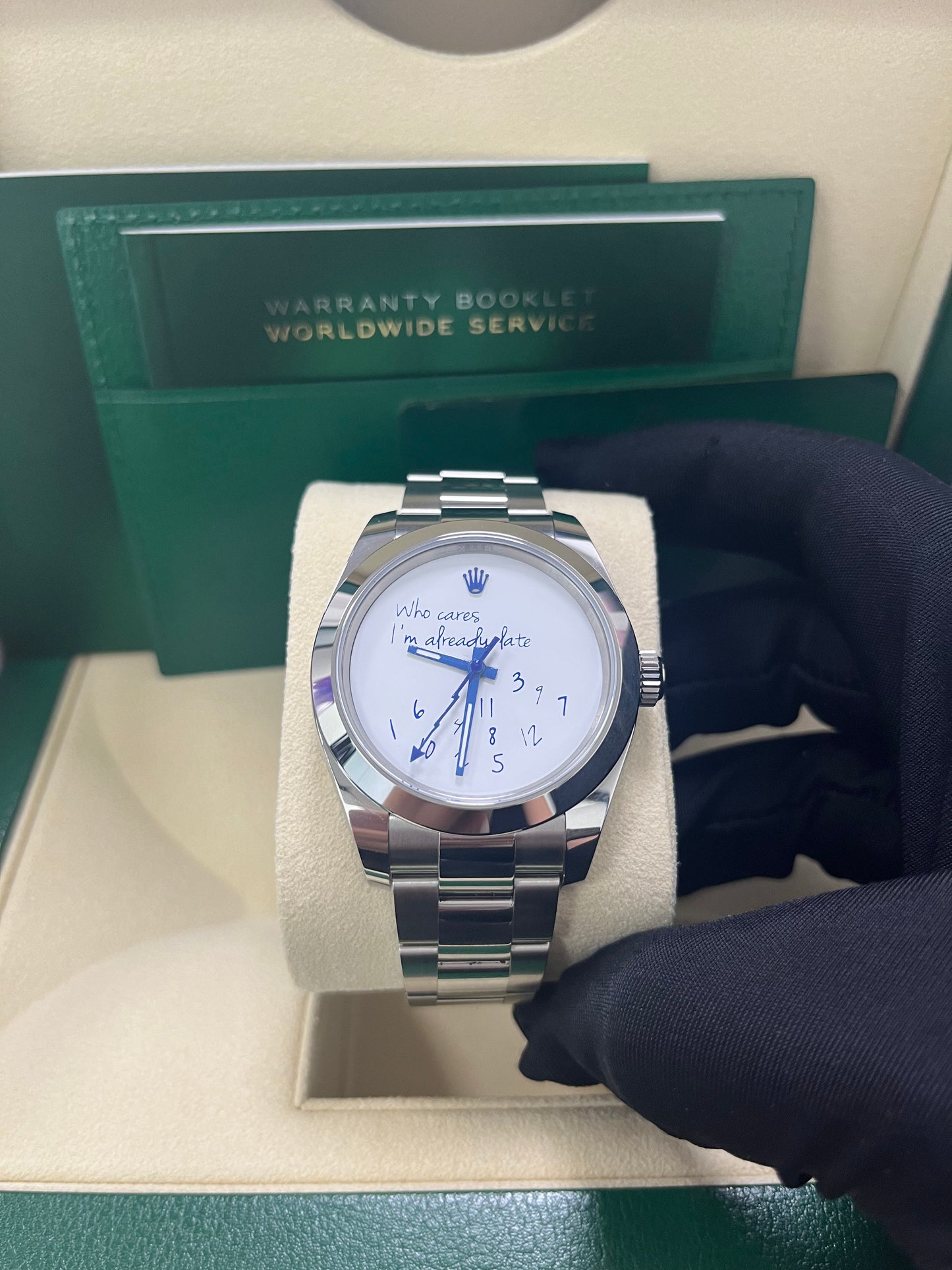 Rolex Steel Milgauss Watch Green Crystal - 116400GV Custom Mad in time Dial