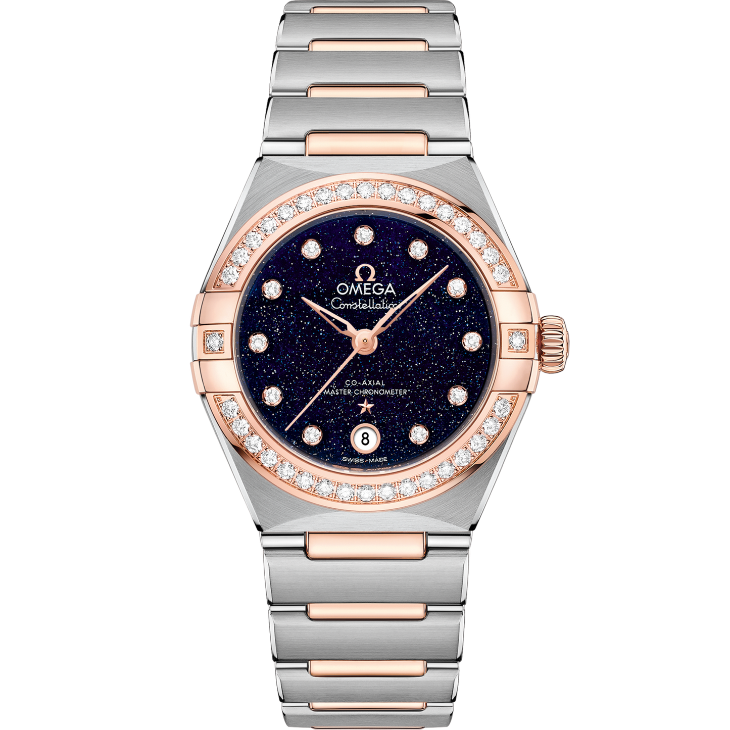 Omega Constellation 29 mm Blue Dial with Diamonds Stainless Steel and Sedna™ 18k Rose Gold Bracelet 131.25.29.20.53.002