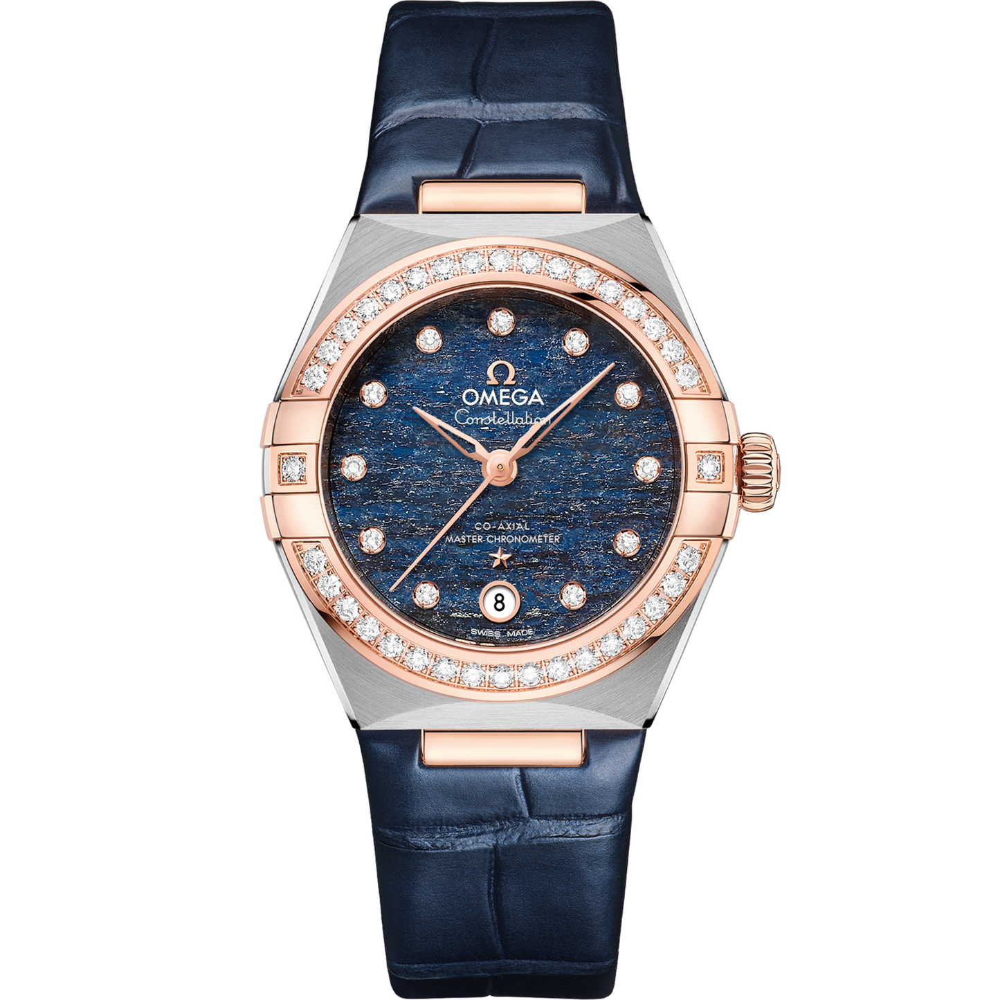 Omega Constellation 29 mm Blue Dial with Diamonds Stainless Steel and Sedna™ 18k Rose Gold Strap 131.28.29.20.99.003