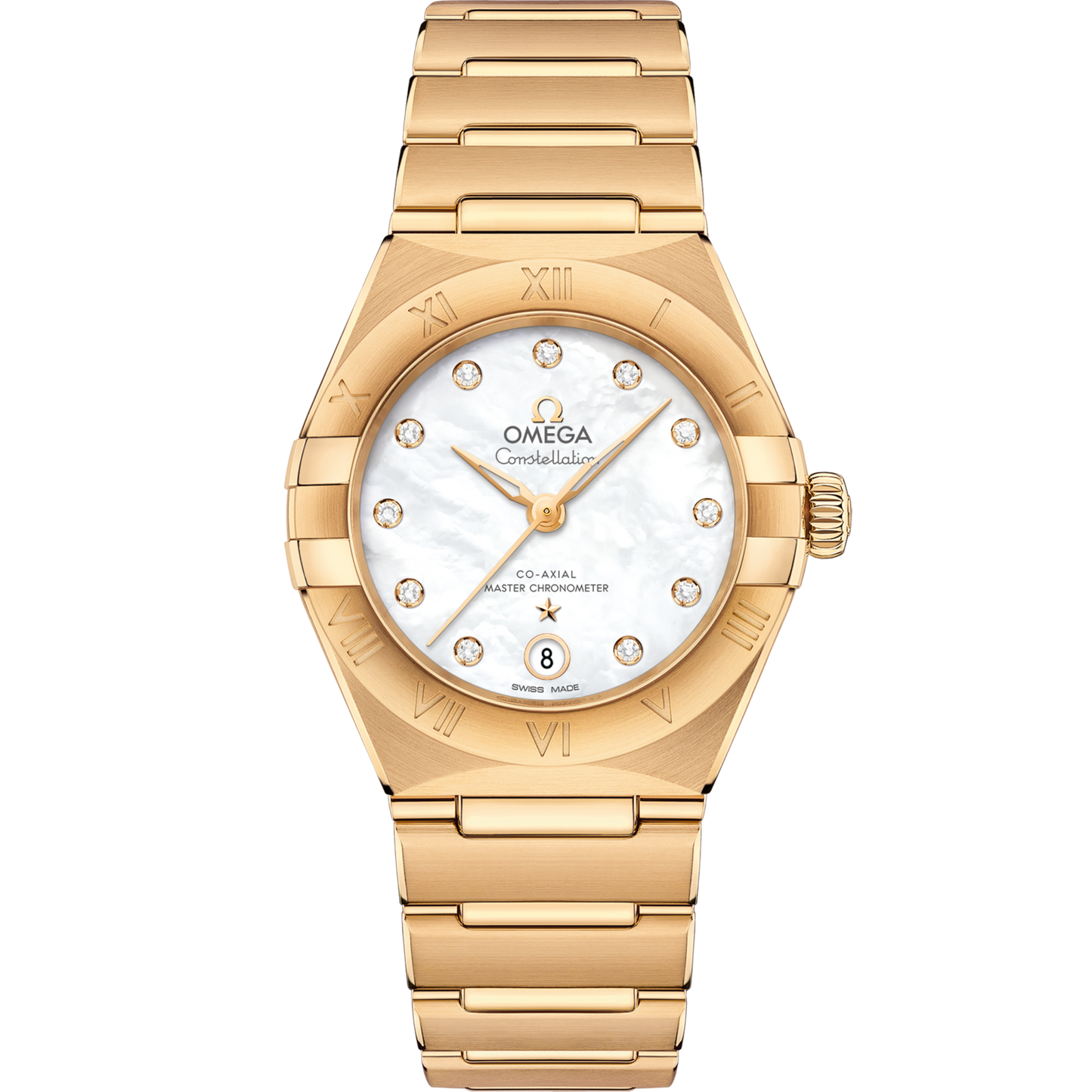 Omega Constellation 29 mm White Dial with Diamonds 18k Yellow Gold Bracelet 131.50.29.20.55.002