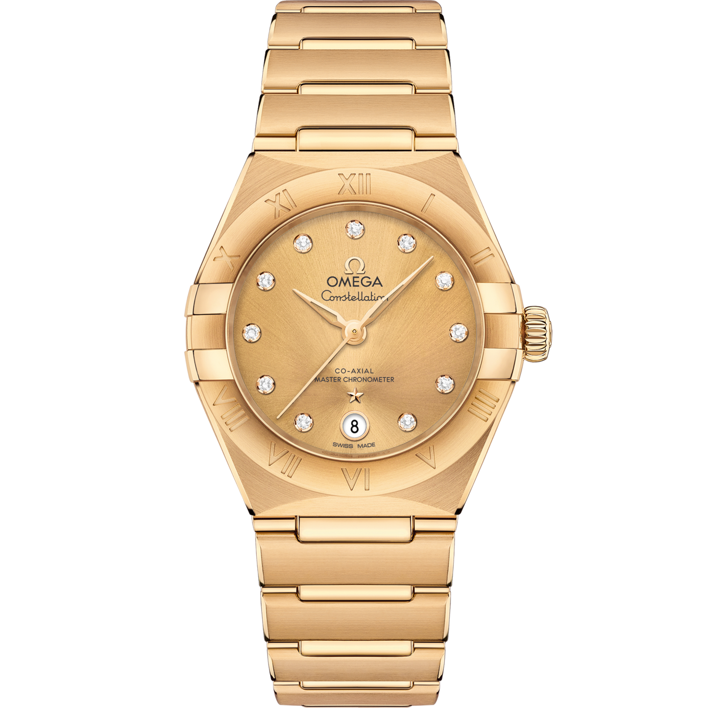 Omega Constellation 29 mm Yellow Dial with Diamonds 18k Yellow Gold Bracelet 131.50.29.20.58.001