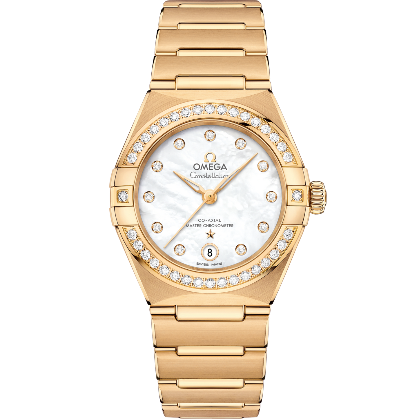 Omega Constellation 29 mm White Dial with Diamonds 18k Yellow Gold Bracelet 131.55.29.20.55.002