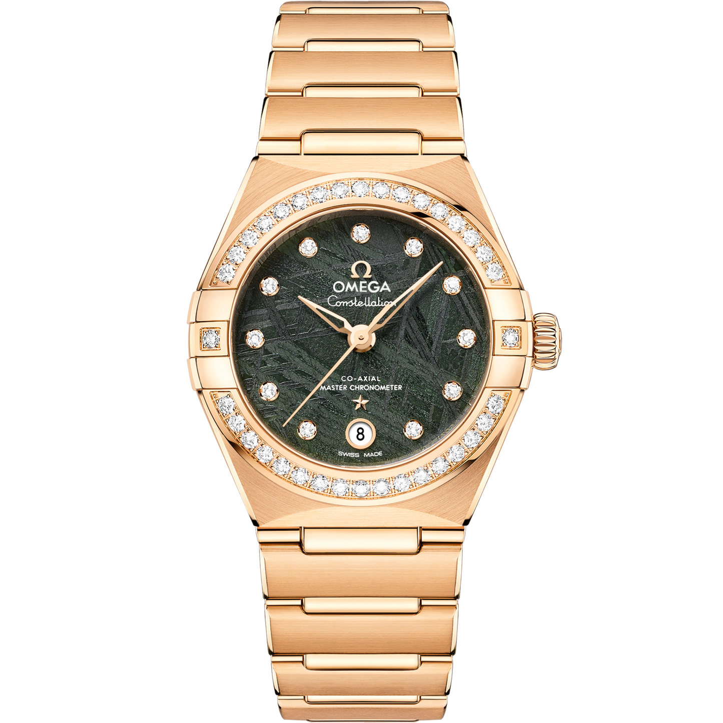 Omega Constellation 29 mm Green Dial with Diamonds 18k Yellow Gold Bracelet 131.55.29.20.99.005