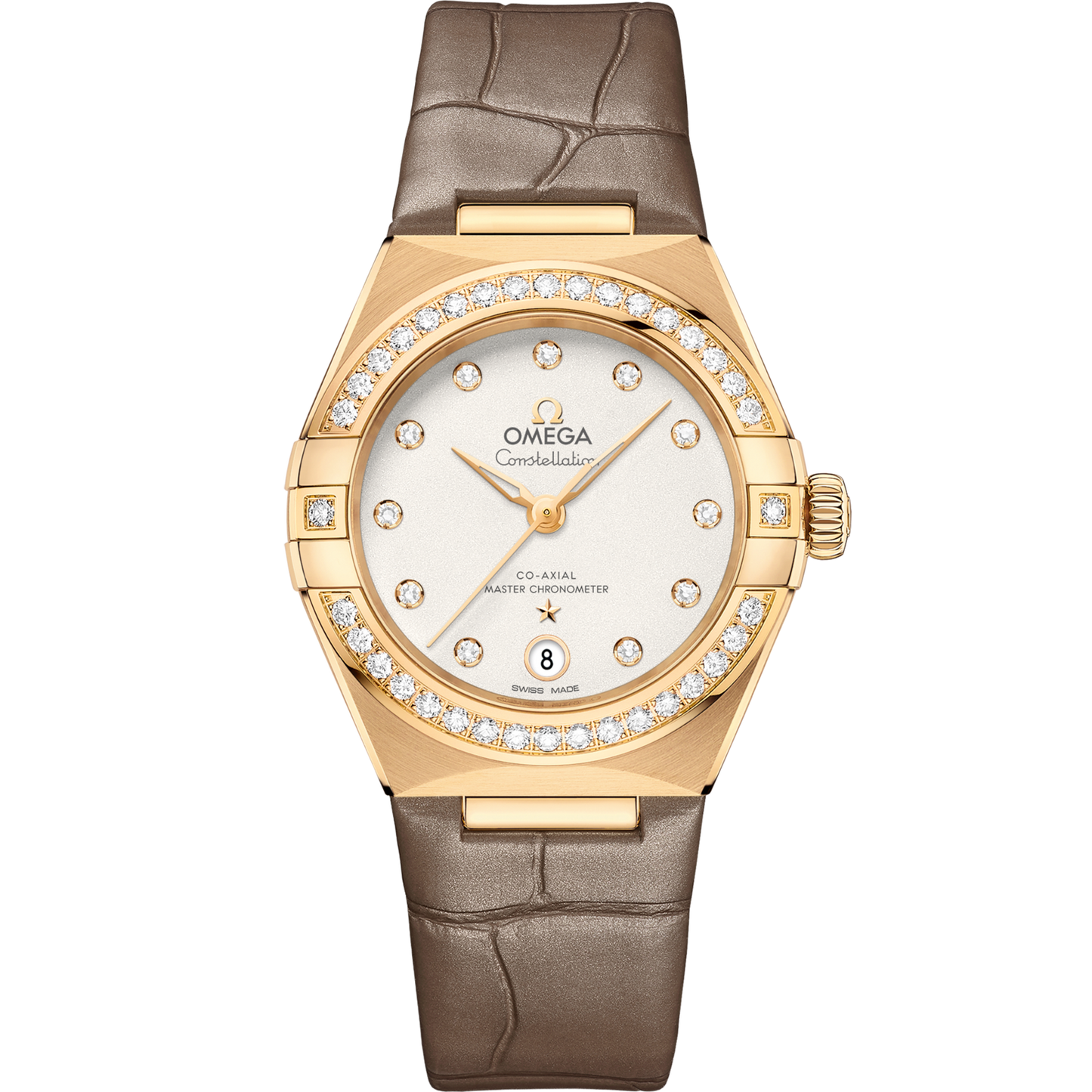 Omega Constellation 29 mm Silver Dial with Diamonds 18k Yellow Gold Strap 131.58.29.20.52.001