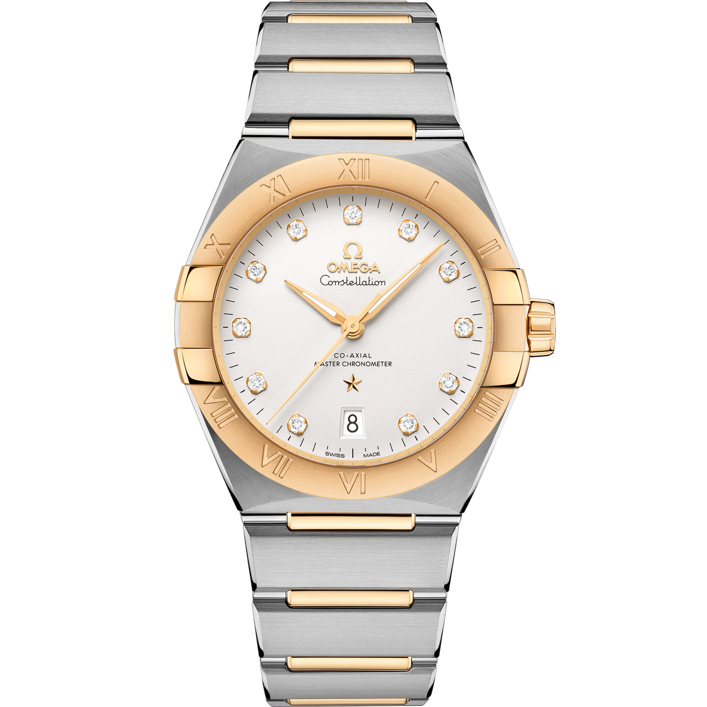 Omega Constellation 39 mm Silver Dial with Diamonds Stainless Steel and Sedna™ 18k Yellow Gold Bracelet 131.20.39.20.52.002
