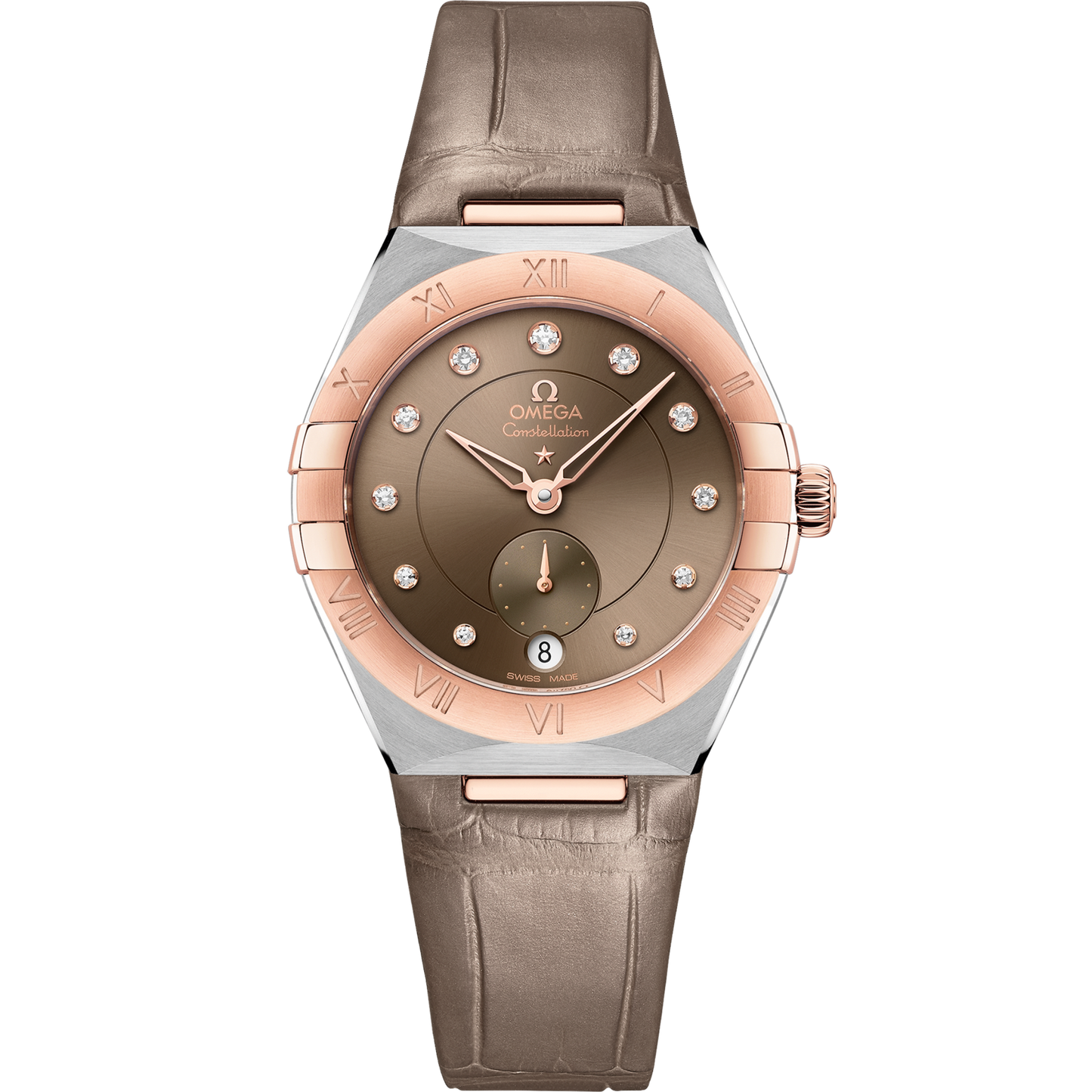 Omega Constellation 34 mm Brown Dial with Diamonds Stainless Steel Sedna™ 18k Rose Gold Strap 131.23.34.20.63.001
