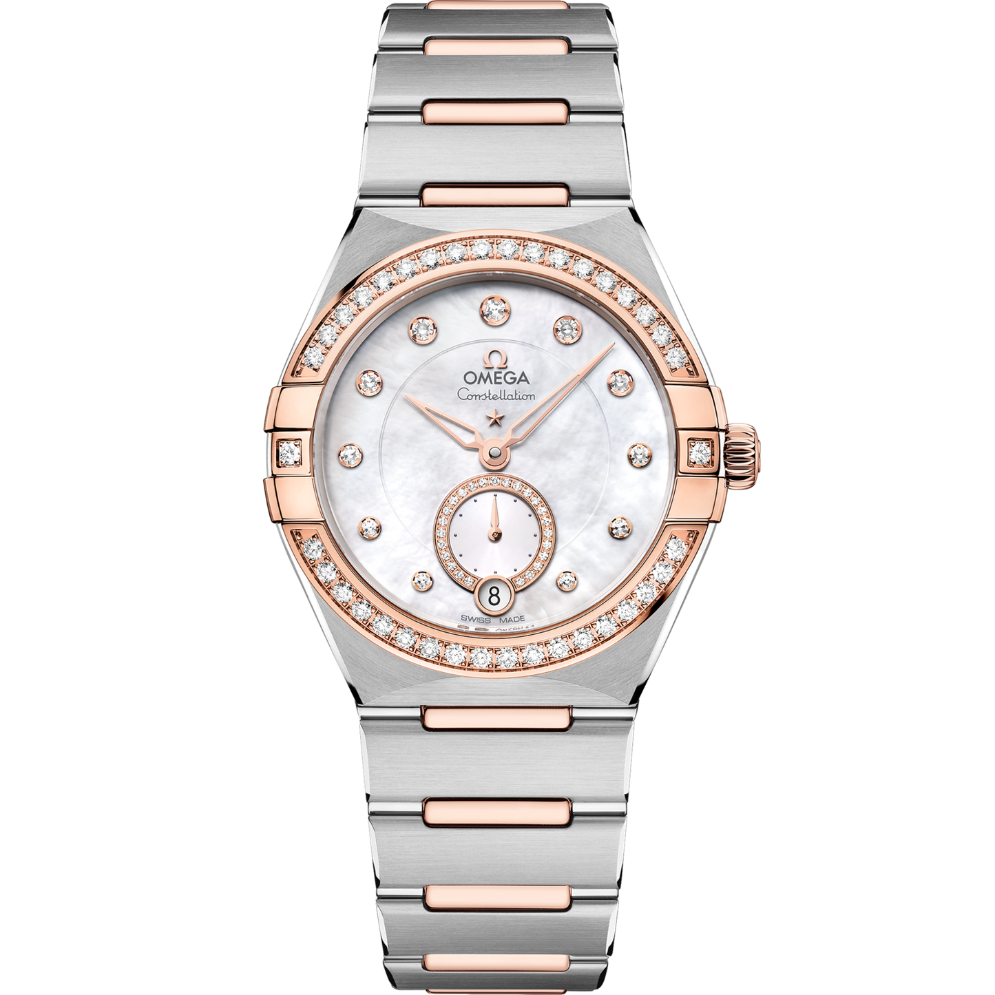 Omega Constellation 34 mm White Dial with Diamonds Stainless Steel and Sedna™ 18k Rose Gold Bracelet 131.25.34.20.55.001
