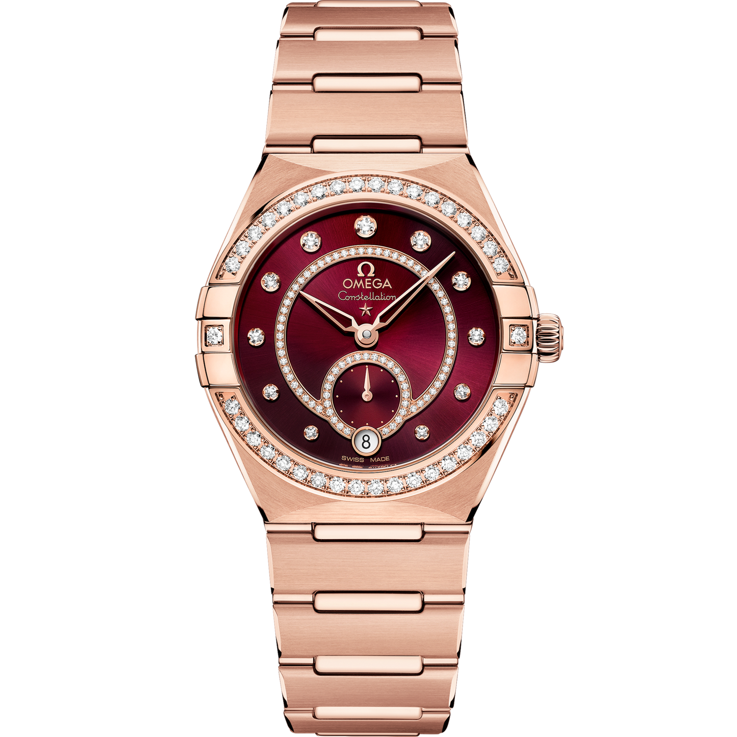 Omega Constellation 34 mm Red Dial with Diamonds Sedna™ 18k Rose Gold Bracelet 131.55.34.20.61.001