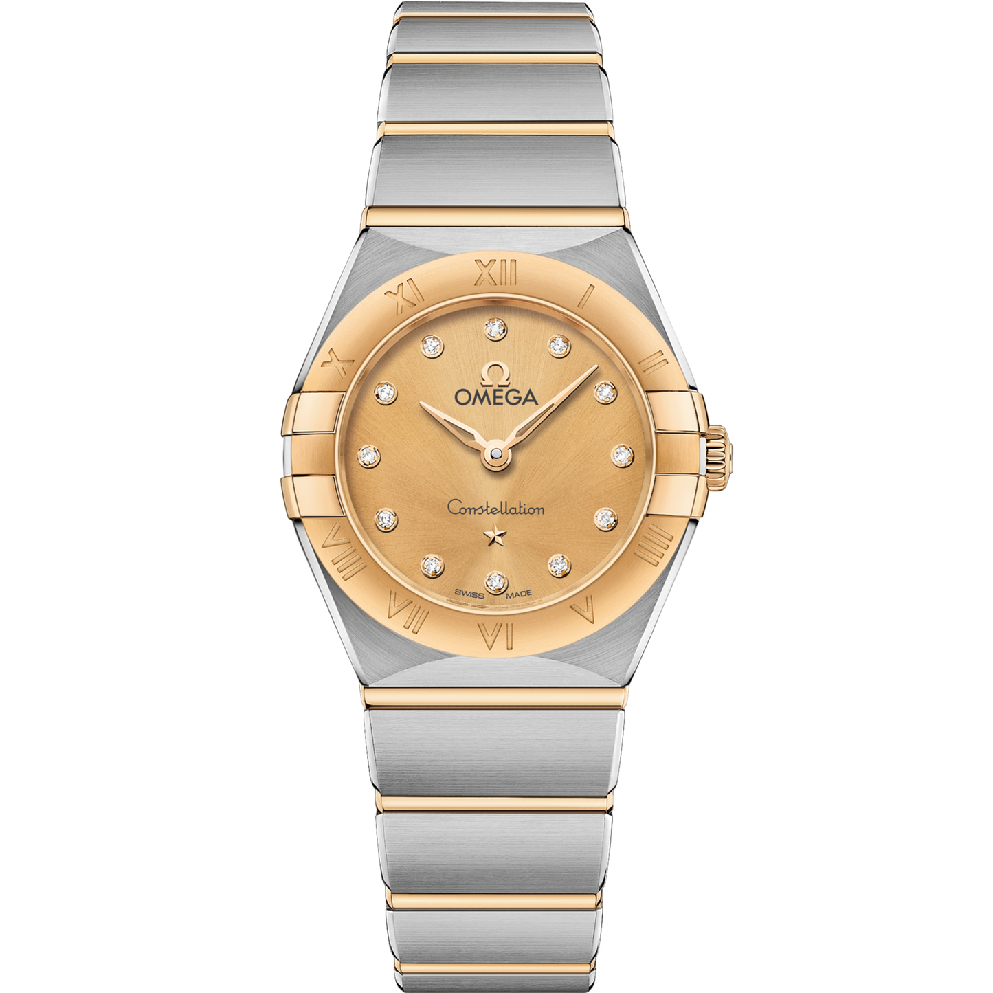 Omega Constellation 25 mm Yellow Dial with Diamonds Stainless Steel and Sedna™ 18k Yellow Gold Bracelet 131.20.25.60.58.001